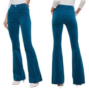 L'agence Women 25 Marty Velvet Jean Deep Lagoon Blue Flare Leg Stretch High Rise